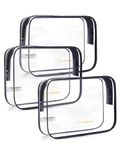 BAGSMART TSA Approved Clear Toiletry Bag 3 Pack, Quart Size Carry-On Travel Makeup Cosmetic Toiletry Organizer for Women, Water-Resistant Airport Airline Accessories (Black-3pcs)