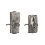 Schlage Camelot Keypad Lock with Lever Handle, Electronic Keyless Door Entry, Flex Lock Auto‑Lock Option, Satin Nickel, FE595 CAM 619 ACC