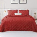 Exclusivo Mezcla Quilts Twin Size Bedding Set with Stitched Grid Pattern, Lightweight Summer Red Bedspreads Coverlets Bed Cover for All Seasons (1 Quilt and 1 Pillow Sham)