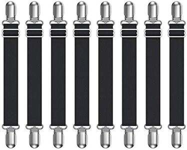 Lesfit 8 Piezas Pinza sujeta sabanas bajeras, Elastica Sujetadores para Sábanas, Ajustables Sujetadores de Hojas, Correas Cama Clips para sofás(Negro)