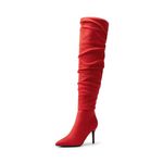 DREAM PAIRS Women's High Heels Over The Knee Boots Thigh High Pointed Toe Stiletto Long Fall Sexy Boots,Size 8,Red-Suede,SDOB2301W