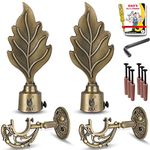 JKC Zinc Alloy Golden Leaf Curtain Brackets and Holder with Prehistoric Look for 1 Inch Pipe | Curtain Rod Holder and Curtain Holders Brackets for Home Decor | E-Book Included | Brackets-2, Support-2