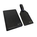 Personalised Monogram Black Passport Holder & Luggage Tag (Silver)