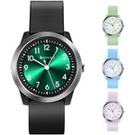 Kids Analog Watch for Girls Boys Children Teens,5-18 Years Old,Learning Time and Easy to Read,Minimalist Wrist Watch with Soft Band,5ATM Waterproof (Black-Green)