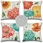 JOJOGOGO Summer Outdoor Pillow Covers 20x20 Waterproof Set of 4 Hydrangea and Lotus Floral Outdoor Throw Pillows Summer Outdoor Decor for Patio Furniture Front Porch Garden