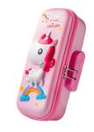 Parshya Plastic Large Capacity With Unicorn Design, Compartment & Zipper Pencil Pouch Combination Lock, Primary School Students Multi-Layer (Multicolor)