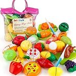 JoyGrow 32PCS Cutting Toys Play Food Fruits Vegetable Kitchen Playset Educational Learning Toy Boy Girl Kid with Handbag Packing (Red)