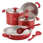 Rachael Ray 11944 Get Cooking Stackable Nonstick Cookware Pots and Pans Set, Aluminum, Red