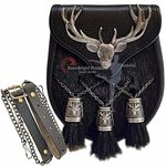 Scottish Kilt Semi Dress Sporran Semi Stag Sporran Antique Unique Stag.470…, Black V-chain, One Size