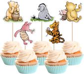 YCTHUNFISH 40 Pack Winnie Baby Shower Cupcake Toppers Classic the Pooh Honey Birthday Cupcake Picks Cute Winnie Kids Birthday Baby Shower Cupcake Decorations Party Supplies