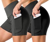 Holure Women's 2 Pack High Waist Yoga Shorts Workout Gym Running Bike Compression Shorts with Pockets Black/Charcoal 5" XL