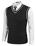 COOFANDY Men's Sweater Vest V Neck Slim Fit Casual Sleeveless Twisted Knitted Pullover Sweater, Black, Medium