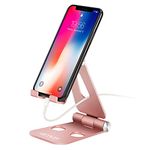 Adjustable Cell Phone Stand for Desk - Urmust Fully Foldable Phone Holder for Office, [Dual Angle] Portable Desktop Dock Compatible with iPhone14, 13，12, Phone 11 Xs Xr X 8, Tablets 7-10" (Rose Gold)