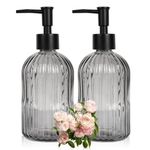 Topsky 2-Pack Glass Soap Dispenser with Plastic Pump, 400ml Liquid Hand Soap Dispenser, Rustproof Pump for Kitchen & Bathroom, Great for Lotions, Essential Oil, Liquid Soaps,Gray