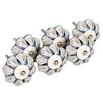 Sourcingmap 6 Pieces Vintage Shabby Knobs Blue and White Floral Hand Painted Ceramic Pumpkin Cupboard Wardrobe Cabinet Drawer Door Handles Pulls Knob, Crinum asiaticum