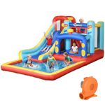 Outsunny Bouncy Castle with Water Slide, 4 in 1 Trampoline Climbing Wall, Kids Inflatable Bounce House with Blower Storage Bag, for Kids Indoor, Outdoor, 4.35 x 2.45 x 2m