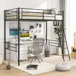 Giantex Metal Loft Bed Frame, Heavy Duty Twin Loft Bed with Ladder, Space-saver Multifunctional Metal Pipe, Kids Bunk Bed Frame with Safety Guard Rails (Twin)