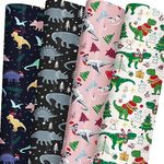 Dinosaur Christmas Wrapping Paper for Boys Girls Kids - Colorful Dinosaurs, Santa Hats and Christmas Tree Designs - Gift Wrap for Birthday, Baby Shower, Holiday - 6 Sheets, Each 28 x 40 Inches