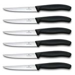 Victorinox Swiss Classic Steak Knife Set Ideal for Slicing a Wide Variety of Steak Cuts Serrated Blade in Black, Set of 6