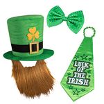 Whaline St. Patrick Costume Set Include Leprechaun Hat with Beard, Green Large Bow Tie and Lucky Neck Tie for Party Costume Irish Festival Accessory, 3 Pack