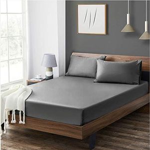 Queen Size Premium Cotton Fitted Sheet Only - 300 Thread Count Pure Natural Cotton Fabric - 15" Deep Pocket,Breathable,Ultra Soft & Silky (Queen,Grey)