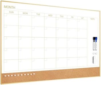 ARCOBIS Dry Erase Calendar Whiteboard Cork Board Combo, 36"x24" Magnetic White Board Calendar Dry Erase for Wall, Gold Frame Monthly Combination Board for Office, Home, School