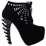 SHOW STORY Black Punk Design High Heels Spider Web Women's High-top Bone High Heel Platform Ankle Boots,LF80643BK39,6UK,Black