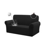 HDCAXKJ 100% Waterproof Couch Cover Sofa 2 Seat Stretch 2 Seater Sofa Cover 1 Piece Jacquard Sofa Slip Cover for Cats Pet Soft Anti Scratch Furniture Protector with Elastic Bands (Black, Medium)