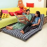 NEXTGO Mattress Double Bed Size 4 X 6 Feet | Soft White Cotton Fibre Foldable Floor Mattress with 1 Filled Pillow | Guest, Travel, Bachelor, PG, Hostel Use Tufted Ruyi Gaddi | Blue White Lining