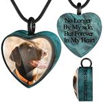 Farfume Personalized Wooden Urn Necklace for Ashes with Photo and Engraved Text for Pet Dogs Cat Ashes Keepsake Memorial Jewellery for Women(Blue Wood)