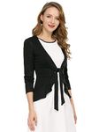 Allegra K Women's Open Cardigans Ruffled Long Sleeve Dressy Tie Front Cardigan Black Medium