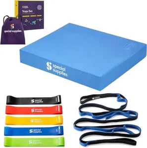 Special Supplies Exercise Balance Pad, Yoga Strap & Resistance Bands for Stretching, Fitness, and Physical Therapy, Home Gym and Personal Training Equipment, 7 Pc. Exercise Kit