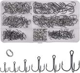 180pcs/Box Treble Fishing Hooks Sharp Round Bend Treble Hooks Strong Wide Gap High Carbon Steel Barbed Fish Hook for Fishing Lures Baits Freshwater Saltwater Fishing