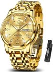 OLEVS Watch for Men Luxury Gold Mens Watch with Day and Date Waterproof Gold Stainless Steel Men's Watch Diamond Roman Numerals Dress Men's Wrist Watches Analog Quartz Watch Men,Reloj de Hombre