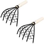 2Pcs Claw Rake with Mesh Net,5- Tine Steel Clamming Claws Seafood Digging Rake Shell Clam Digger Handle Clam Scraper Tool for Beach
