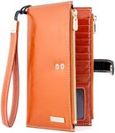 ANDOILT Women's Genuine Leather Wallet RFID Blocking Credit Card Holder Zipper Purse Cell Phone Handbag (B_Brown)