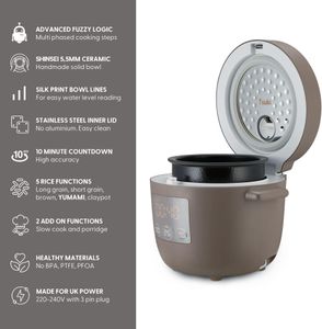 Yum Asia Tsuki Mini Rice Cooker – Pebble Grey, Compact Design