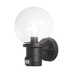 Konstsmide 7321-750 Outside Lighting Nemi Up Sensor Outdoor Wall Light/PIR Sensor-Motion Detector/1 x 60 W E27 Max Wall Lamp/Clear Glass Globe/Plastic/IP44/Outside Light Black, 31.0 cm*21.5 cm*20.0 cm