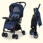 Luvlap Sunshine Plus Stroller/Pram with Reversible handlebar, 5 point harness, 3 level recline adjustment, Compact and Easy Fold, for Newborn Baby/Kids, 0-3 Years (Blue)