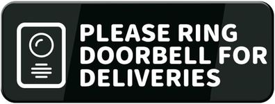 Please Ring Doorbell For Deliveries Sign 10"X3" Black White Acrylic - Self Stick Door Sign Wall Decal For Offices Businesses House Home