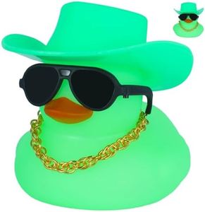 FINEED Noctilucous Green Rubber Duck with Cowboy Hat, Sunglasses & Gold Chain - DIY Glow in The Dark Duck Decor for Car, Home, Party - Funny Gag Gift for Adults (1PC)