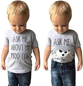 GObabyGO Baby Ask me About My moo Cow, Toddler Kids Baby Boys T-Shirt Short Sleeves Summer Tops, Gray 1, 18-24 Months