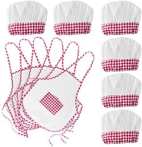 Super Z Outlet 12pc Set Complete Kids Cooking and Baking Apron With Pocket and Chef Hat Dress Up Set, Red Chef Costume for Career Role Play One Size, White