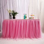 6ft / 182cm Pink Table Skirt, Romantic Tulle Desk Gauze, Table Decoration, Snowflake Wonderland Tutu Table Cloth, for Baby Shower, Wedding, Birthday, Party, Bar, Prom, Valentine's Day Christmas