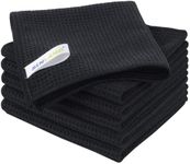 Sinland Microfiber Cleaning Cloth Lintless Streakless Dishcloths Waffle Weave Kitchen Towels Absorbent Hand Towel Quick Drying Household Dust Rags 6 Pack 13inch X 13inch (Black)