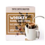 Toffee Coffee Roasters | Easy Brew (Hot Brew) Coffee | Single Malt Whiskey Barrel Aged Grounded Coffee | Pack of 8 Sachets | No Equipment Required | Medium Dark Roast |Notes: Fine Malt & Green Apple