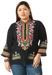 SAAKAA Women's Rayon Black Plus Size Embroidery Oversized Fit Top