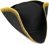 Skeleteen Colonial Black Tricorn Hat - Revolutionary War Costume Tricorner Deluxe Hat with Gold Trimming