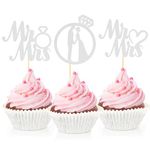 Sotpot Silver 24pcs Miss to Mrs Cupcake Toppers with Ring For Wedding Bridal Shower,Wedding Engagement Party Cake Decorations