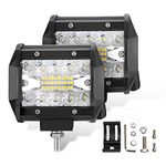 LITE-WAY 4 Inch LED Light Bar - 2Pcs Triple Row LED Work Lighting 7000LM Spot Flood Beam LED Off-Road Driving Lights Waterproof with Adjustable Mounting Bracket for Truck Car ATV Boat SUV
